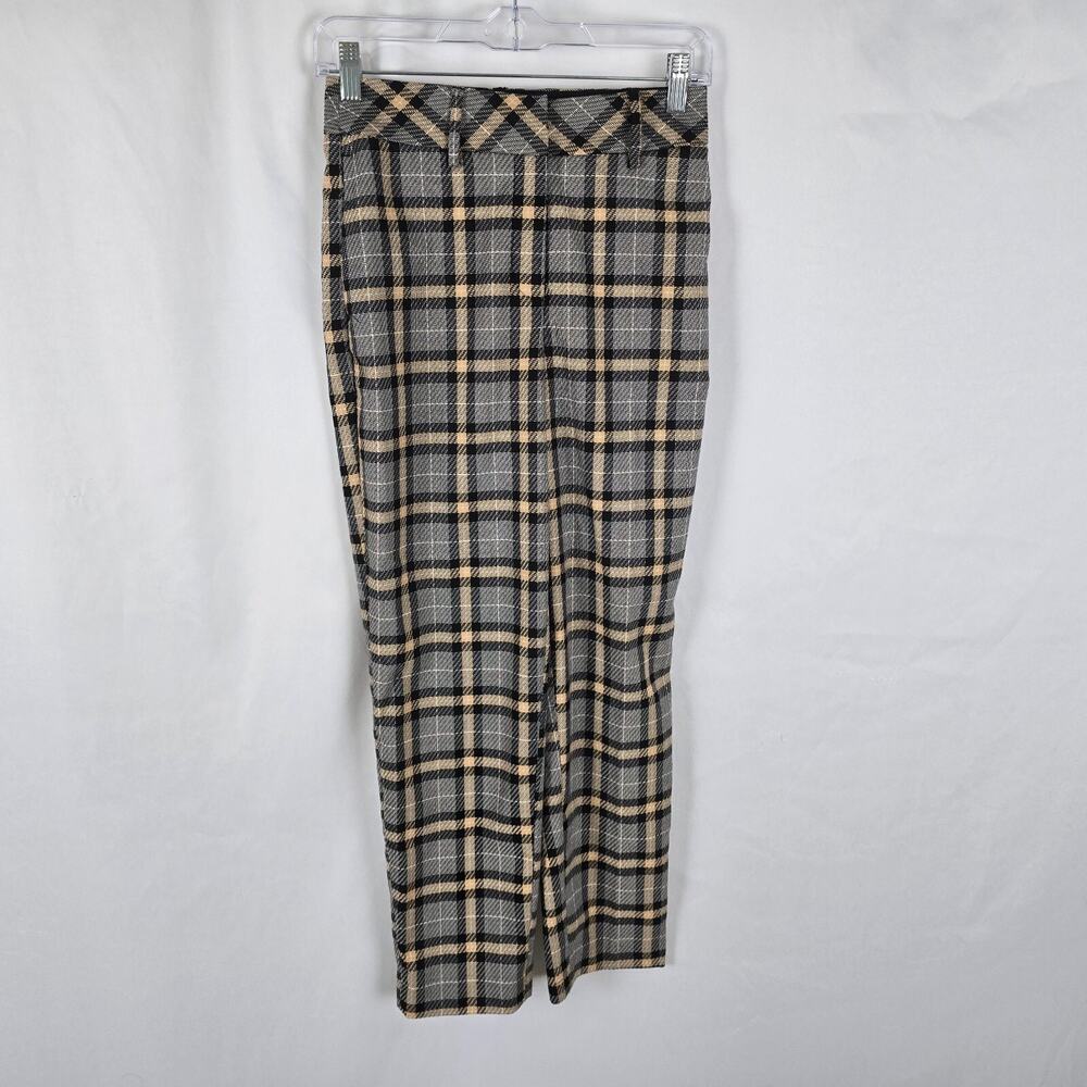 H&M Pants Women's 2 Tan Gray Plaid Ankle Tweed NWT